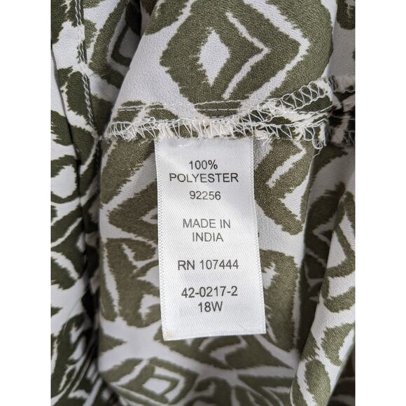 Jessica London Long Tunic 18W Green White Geometric Print Relaxed Full Coverage - Picture 5 of 9